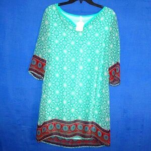 Yoyo 5 Boho Border Print Tunic Dress L